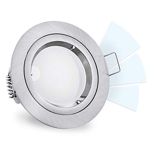 linovum® fourSTEP LED Einbaustrahler dimmen ohne Dimmer - runde Einbauleuchte GU10 230V in Alu gebürstet mit neutralweiß 5W von linovum