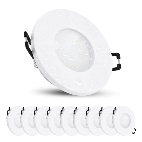 linovum 10er Set ISAWO Einbau Deckenstrahler LED mit Dimmen ohne Dimmer fourSTEP LED GU10 5W neutralweiß - Deckenleuchte rund weiß IP65 von linovum