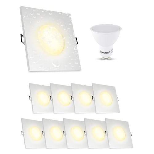 linovum 10er Set ISAWO Einbau Deckenstrahler LED mit Dimmen ohne Dimmer fourSTEP LED GU10 5W warmweiß - Deckenleuchte quadratisch weiß IP65 von linovum