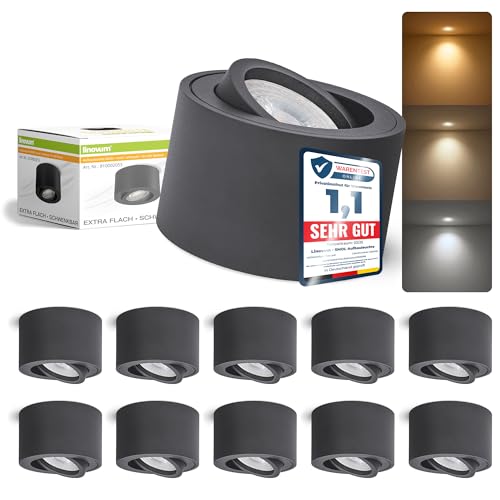 linovum 10er Set SMOL Aufbauspots Deckenleuchte dunkelgrau schwenkbar flach mit einstellbarer Lichtfarben 3CCT lumiFLEX LED 4W 230V von linovum