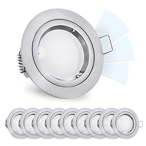 linovum 10er Set fourSTEP Deckeneinbauspots LED dimmen ohne Dimmer - GU10 neutralweiß 5W 230V Einbaustrahler gebürstet rund von linovum