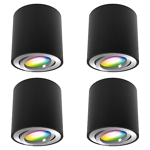 linovum 4 Stück CORI Aufbauspots GU10 schwarz Alu Smart Home RGBW LED Licht - Strahler schwenkbar kompatibel mit Alexa, Google, Siri von linovum