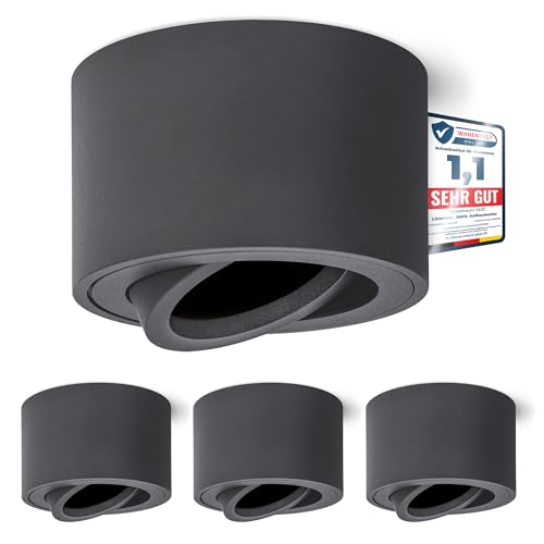 linovum SMOL 4 Stück Deckenstrahler Deckenspot Aufbauspot matt anthrazit LED Deckenleuchte extra flach & schwenkbar Deckenlampe Aufbaustrahler Ø 80 mm für LED Module von linovum