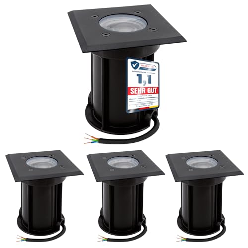 linovum 4er Set BOQU Bodenspots IP67 schwarz mit LED GU10 2W warmweiss - 4x Bodeneinbauleuchten befahrbar eckig 230V mit Kabel linovum 4er Set BOQU Bodenspots IP67 schwarz mit LED GU10 2W warmweiss - 4x Bodeneinbauleuchten befahrbar eckig 230V mit Kabel von linovum