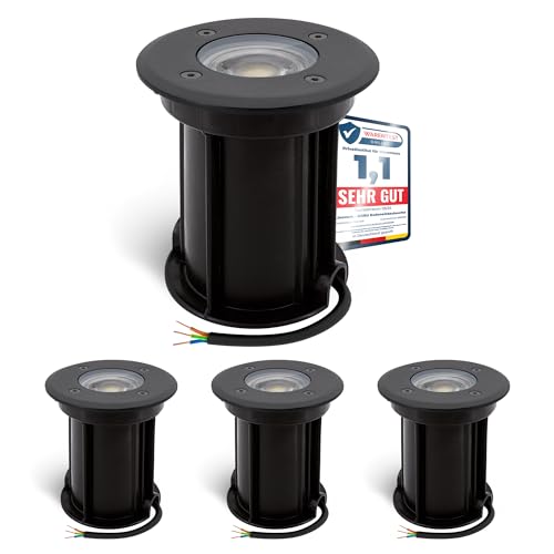 linovum 4er Set BORU Bodeneinbauleuchten schwarz IP67 mit LED GU10 2W warmweiß - 4x Bodenspots 230V Außen befahrbar mit Kabel von linovum