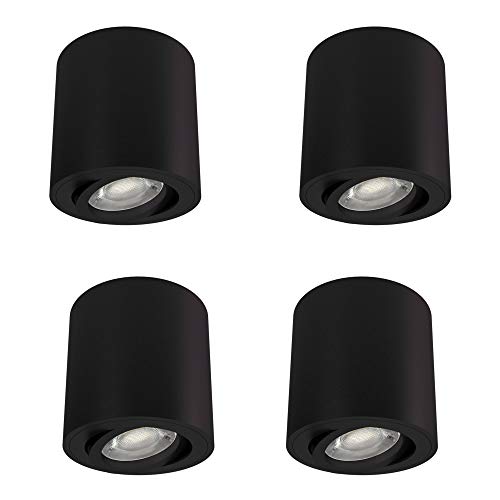 linovum 4er Set CORI Aufbau Strahler Spot schwarz dimmbar mit LED Lampen GU10 warmweiß 6,5W 230V - Leuchte rund schwenkbar Ø80x84mm von linovum