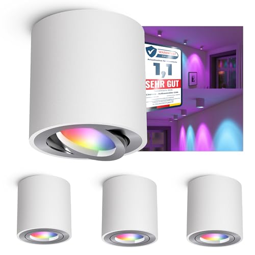 linovum 4er Set CORI Aufbauleuchte weiß Alu mit LED GU10 dimmbar WLAN RGBW - Deckenlampe Spot kompatibel mit Alexa, Google, Siri von linovum