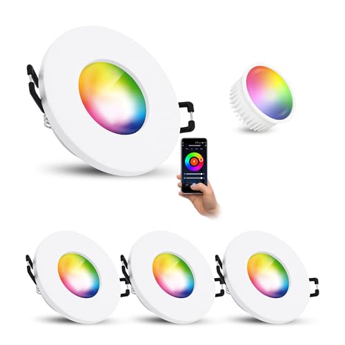 linovum 4er Set ISAWO Einbau Deckenstrahler rund mit smart LED Modul 4W RGB + CCT - Deckenleuchte weiß IP65 kompatibel mit Alexa, Google & Siri von linovum