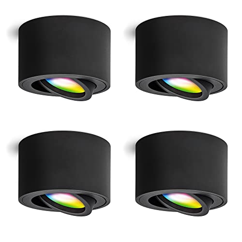 linovum 4er Set SMOL Aufputz Deckenlampe schwenkbar kompatibel mit Alexa & Google - Deckenlicht schwarz mit Smart RGB LED 230V von linovum