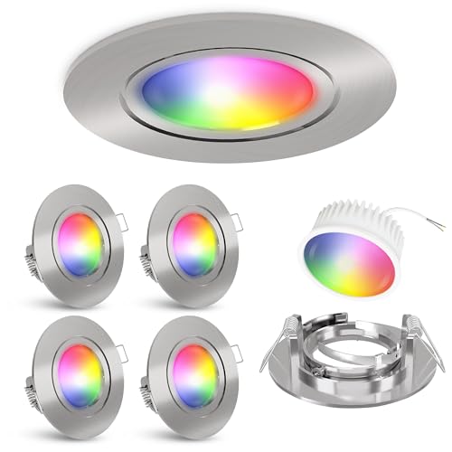 linovum 4er WLAN Einbauleuchten Set mit tauschbaren RGB LED Modul Smart - kompatibel mit Alexa & Google - Smarthome Spot silber rund linovum 4er WLAN Einbauleuchten Set mit tauschbaren RGB LED Modul Smart - kompatibel mit Alexa & Google - Smarthome Spot silber rund von linovum