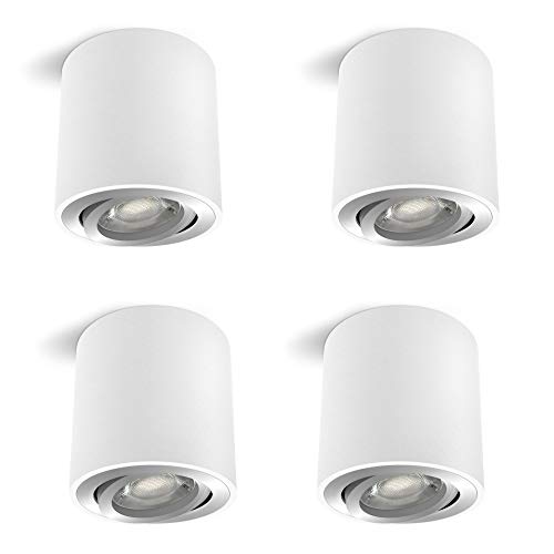 linovum 4x CORI Aufbauspot dimmbar weiß silber mit LED GU10 Lampe warmweiß 6,5W 230V - Aufbau Strahler schwenkbar rund Ø80x84mm von linovum