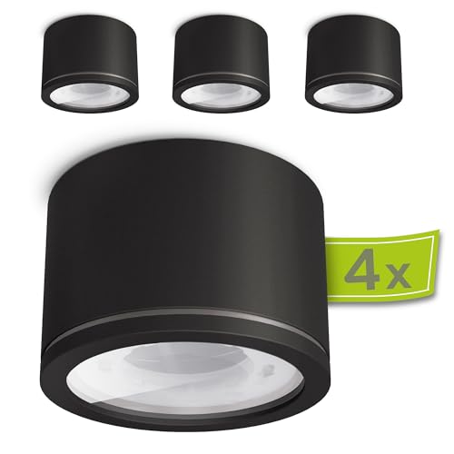 linovum 4x NUHA Aufbaustrahler schwarz IP44 für Bad & Outdoor mit Fassung für GX53 - Spot 230V Aufputz flach Ø90mm Deckenspot von linovum