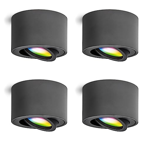 linovum 4x SMOL Aufbau Deckenspot RGB SMART rund flach schwenkbar in anthrazit grau - Aufputzleuchte Ø 80 mm Fassung für LED Modul linovum 4x SMOL Aufbau Deckenspot RGB SMART rund flach schwenkbar in anthrazit grau - Aufputzleuchte Ø 80 mm Fassung für LED Modul von linovum