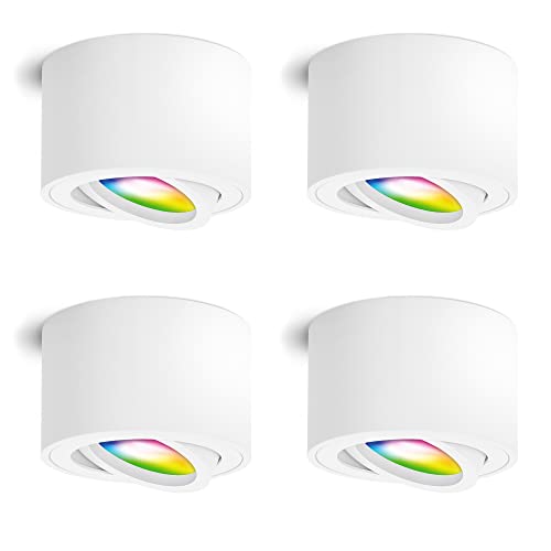 linovum 4x SMOL Aufbaulampe LED schwenkbar flach mit Smart RGBW 230V - WLAN Deckenstrahler weiß kompatibel mit Alexa & Google von linovum