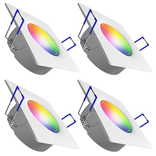linovum 4x WEEVO Einbauspot flach weiß IP44 eckig kompatibel mit Alexa & Google Home - LED Spot RGB 230V Wifi App-Steuerung von linovum