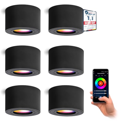 linovum 6 Stück SMOL-W LED Aufbauleuchte flach schwarz IP44 kompatibel mit Alexa & Google - Deckenleuchte smart mit RGBW linovum 6 Stück SMOL-W LED Aufbauleuchte flach schwarz IP44 kompatibel mit Alexa & Google - Deckenleuchte smart mit RGBW von linovum