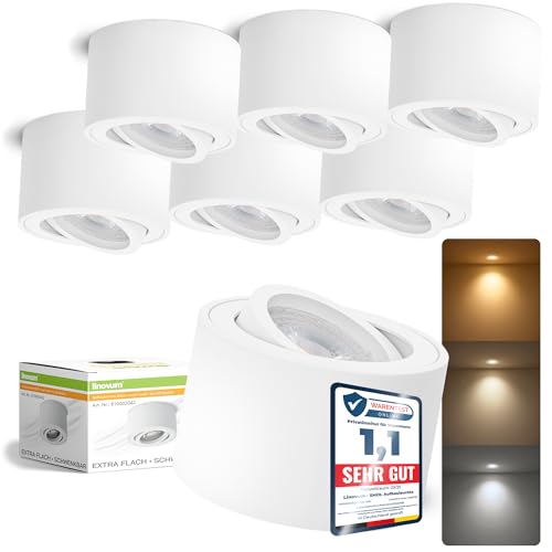 linovum 6er Set SMOL Aufbauleuchte Decke flach weiß schwenkbar Spotlampe mit LED Modul 4W lumiFLEX drei Lichtfarben 3CCT Deckenstrahler linovum 6er Set SMOL Aufbauleuchte Decke flach weiß schwenkbar Spotlampe mit LED Modul 4W lumiFLEX drei Lichtfarben 3CCT Deckenstrahler von linovum