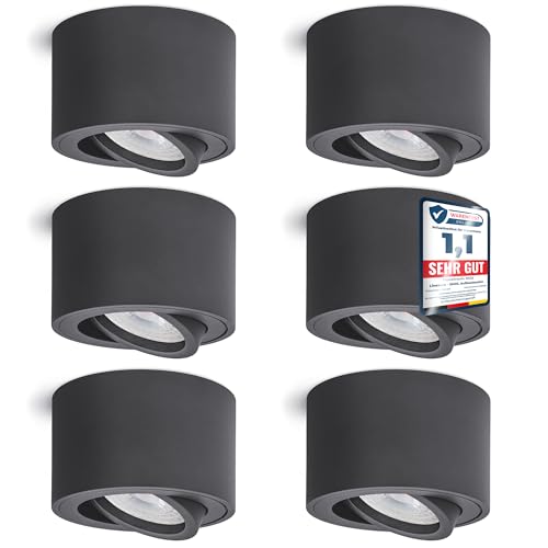 linovum 6x SMOL Aufbau Deckenleuchte klein rund flach schwenkbar in anthrazit grau inkl. LED Modul warmweiß Aufbaustrahler linovum 6x SMOL Aufbau Deckenleuchte klein rund flach schwenkbar in anthrazit grau inkl. LED Modul warmweiß Aufbaustrahler von linovum