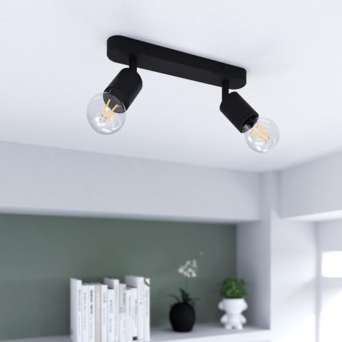 linovum AWORA Deckenleuchte zweiflammig schwenkbar - Wohnzimmer Deckenlampe schwarz inkl. 2x E27 Filament Birnen mit fourSTEP von linovum