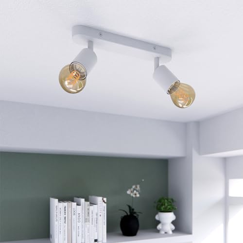 linovum AWORA Wohnzimmerlampe extra warmweiß - weiße Deckenlampe Wohnzimmer Innen schwenkbar drehbar mit 2x E27 LEDs Globe A60 von linovum