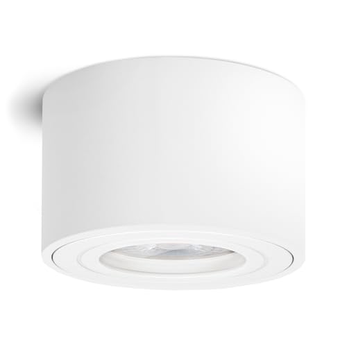 linovum Aufbauleuchte SMOL-W extra flach IP44 in matt weiß & rund - Aufbauspot inkl. 5W LED Modul neutralweiß - Aufputzleuchte Ø 80 mm von linovum