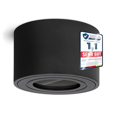 linovum Aufbauspot SMOL-W extra flach IP44 in matt schwarz & rund - Aufputz Downlight mit Ø 80 mm geeignet für LED Module von linovum