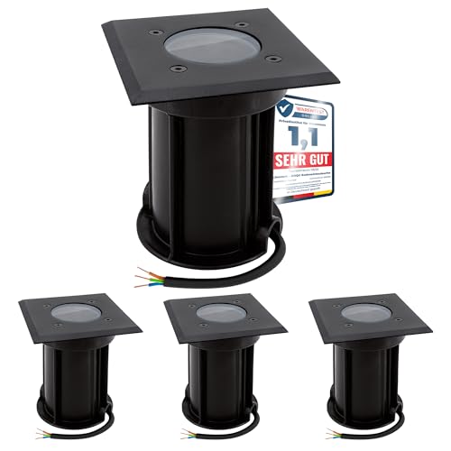 linovum BOQU 4er Set Einbauleuchte Boden Aussen GU10 Fassung - Bodeneinbaustrahler schwarz IP67 eckig Leuchtmittel tauschbar von linovum