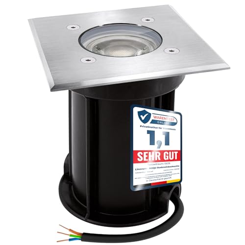 linovum BOQU Bodeneinbaustrahler aussen IP67 mit LED GU10 5W warmweiß 230V - Bodenleuchte quadratisch befahrbar bis 500Kg von linovum