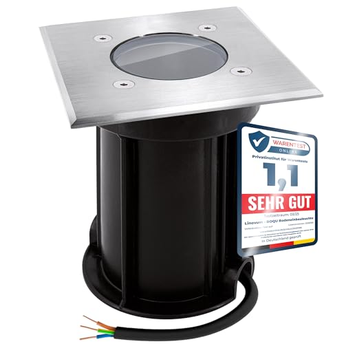 linovum BOQU Bodeneinbaustrahler für GU10 230V - Bodenspot außen IP67 befahrbar in eckig & gebürstet, Kabel vorinstalliert von linovum
