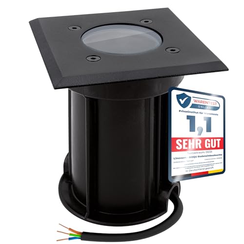 linovum BOQU Bodenstrahler Außen 230V schwarz mit GU10 Fassung - Boden Einbaustrahler IP67 eckig trittfest mit Anschlusskabel von linovum