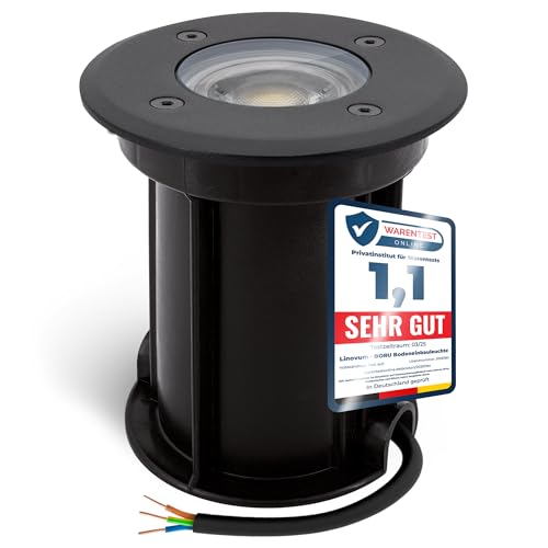 linovum BORU Bodeneinbaustrahler IP67 für Aussen in schwarz inkl. LED GU10 warmweiß 5W 230V - befahrbarer Bodenspot mit Kabel von linovum