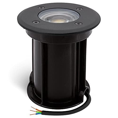 linovum BORU Bodeneinbaustrahler für Aussen IP67 schwarz mit LED GU10 2W warmweiß - Bodenleuchte befahrbar rund 230V mit Kabel von linovum