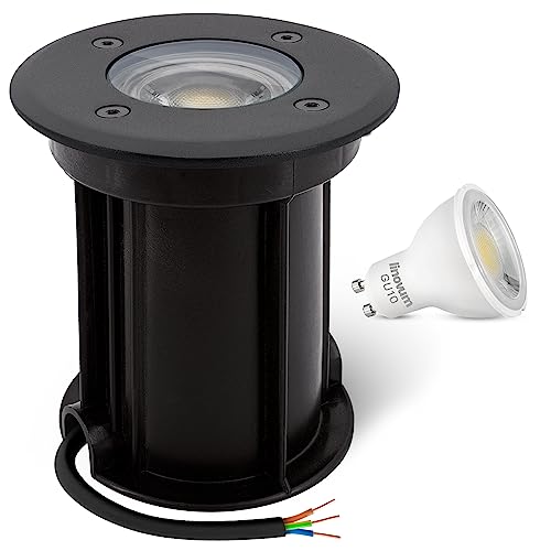 linovum BORU Bodenstrahler LED außen 230V dimmbar IP67 mit LED GU10 Spot 6,5W neutralweiß - Weglampe schwarz 230V befahrbar von linovum