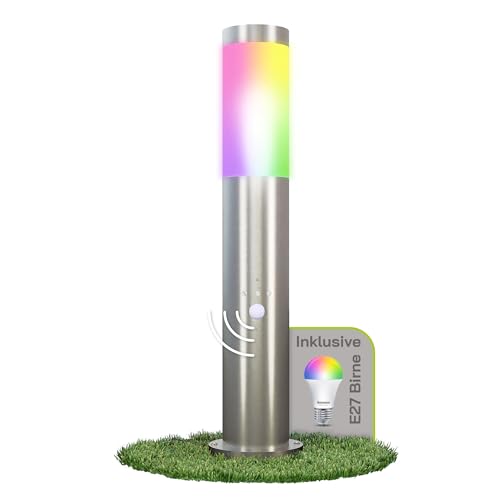 linovum BOSEA-B Standleuchte außen mit Bewegungsmelder & Dämmerungssensor & E27 WiFi Birne RGB+W - Edelstahl Pfostenleuchte 50cm IP44 von linovum
