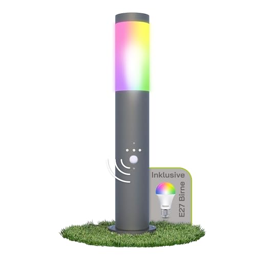 linovum BOSEA-B Standleuchte außen mit Bewegungsmelder & Dämmerungssensor & E27 WiFi Birne RGB+W - Pfostenleuchte anthrazit Smart von linovum