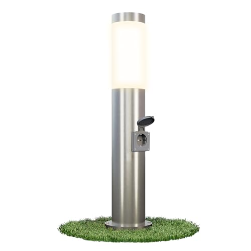 linovum BOSEA-S Außenleuchte mit Steckdose & E27 Sockel - Energiesäule 50cm Edelstahl Außenbereich Stromsäule mit Licht IP44 von linovum