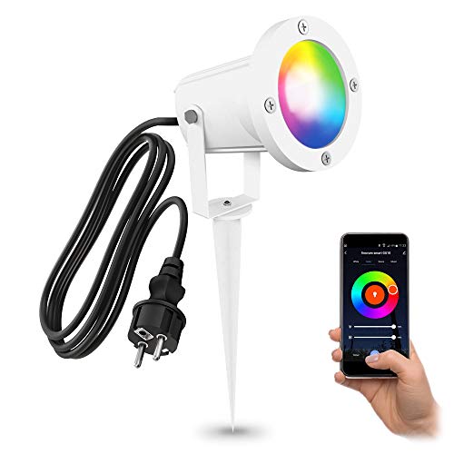 linovum CARI Gartenstrahler weiß mit RGBW Smart LED GU10 - kompatibel mit Alexa & Google Home WLAN App - Strahler Außen mit Kabel von linovum