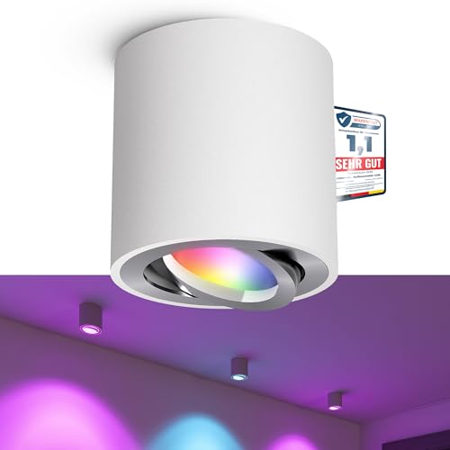 linovum CORI Aufbauleuchte rund weiß Alu mit LED GU10 dimmbar WLAN RGBW Lampe - Deckenlampe Spot kompatibel mit Alexa, Google, Siri von linovum