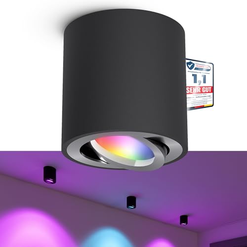 linovum CORI Aufbauspot GU10 schwarz gebürstet mit Smart Home RGBW LED Licht - Strahler schwenkbar kompatibel mit Alexa, Google, Siri von linovum