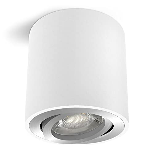 linovum CORI Aufbauspot LED in weiß Alu & schwenkbar - mit LED GU10 Lampe 6W neutralweiß 230V - runder Deckenstrahler Aufbau von linovum