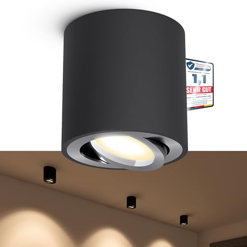 linovum CORI Aufbauspot schwenkbar in schwarz gebürstet - mit wechselbarem LED GU10 5W warmweiß 230V - Alu Aufputz Deckenspot von linovum