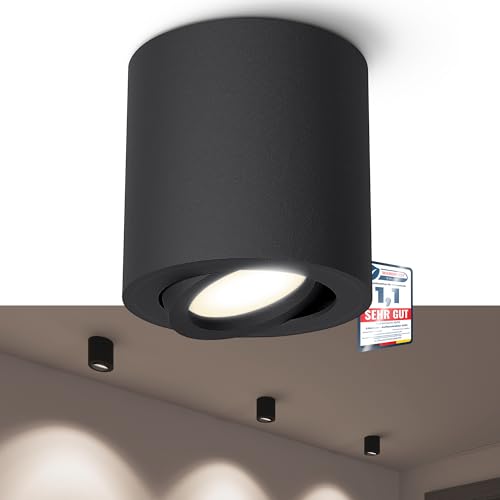 linovum CORI Deckenspot Aufputz schwarz dimmbar mit LED GU10 Licht neutralweiß 6,5W 230V - Aufbau Leuchte schwenkbar Ø80x84mm von linovum