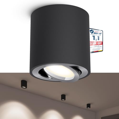 linovum CORI Deckenspot schwenkbar in schwarz gebürstet - mit wechselbarem LED GU10 6W neutralweiß 230V - Aufputz Aufbauspot von linovum