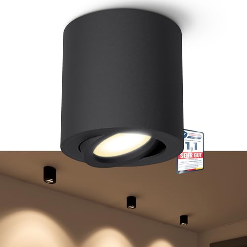 linovum CORI schwenkbare Aufbauleuchte LED schwarz & rund - mit LED GU10 Leuchtmittel 5W warmweiß 230V - Aufputz Deckenleuchte von linovum