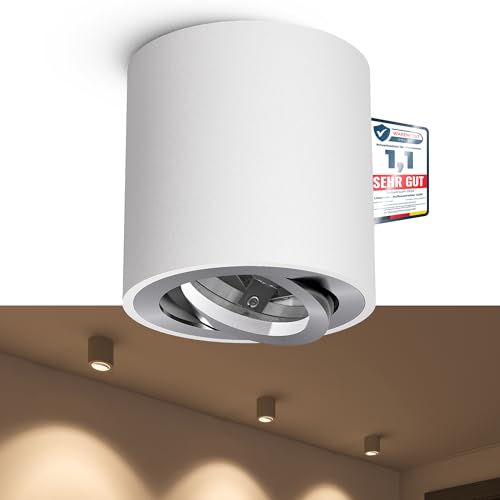 linovum CORI schwenkbarer Aufbaustrahler weiß & Alu gebürstet mit Ø 8 cm - runder Deckenaufbauleuchte für GU10 & LED Module von linovum