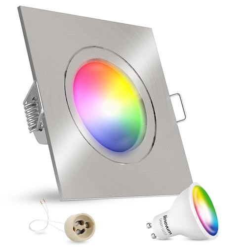 linovum Deckeneinbaustrahler mit wechselbarer GU10 RGB Smart LED Lampe - kompatibel mit Alexa & Google Home - WLAN Einbauspot eckig gebürstet von linovum
