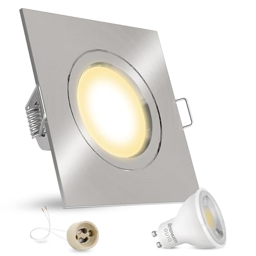 linovum Design LED Einbaustrahler eckig Edelstahl Optik gebürstet für 230V mit 5W GU10 Leuchtmittel warmweiß 2700K inkl. Fassung von linovum