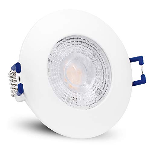 linovum ETAWA LED Einbaustrahler IP44 extra flach 35mm mit 4W LED warmweiß 230V - Einbauspot Bad außen weiß rund 230V von linovum