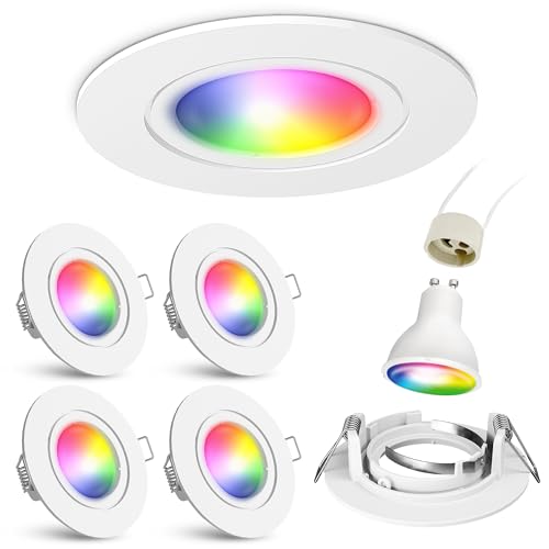 linovum Einbaustrahler 4er Set weiß mit GU10 WLAN Birne tauschbar - kompatibel mit Alexa & Google - farbwechsel Deckenspot RGBW linovum Einbaustrahler 4er Set weiß mit GU10 WLAN Birne tauschbar - kompatibel mit Alexa & Google - farbwechsel Deckenspot RGBW von linovum