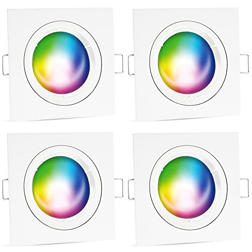 linovum Einbaustrahler 4er Set weiß mit GU10 WLAN Birne tauschbar - kompatibel mit Alexa & Google - farbwechsel Deckenspot RGBW von linovum